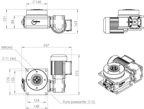 Dimensiones de la Mesa indexadora rotativa M140